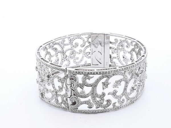 18k White Gold Diamond Filigree Bangle Bracelet 6.5 In Lhpxzxde 144020005502