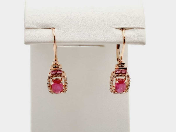 14K Rose Gold 0.40 CTW Diamonds 1.20 CTW Pink Stones 2.6G Clasp Earrings (LRX) 144020006304 DO/DE