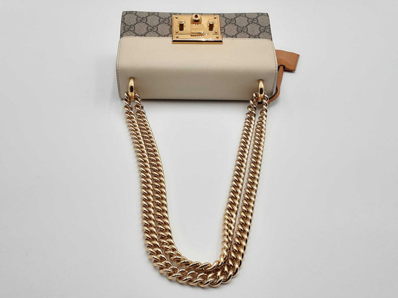 Gucci Small White Leather GG Supreme Monogram Padlock Bag (IZX) 144010022461 RP/SA