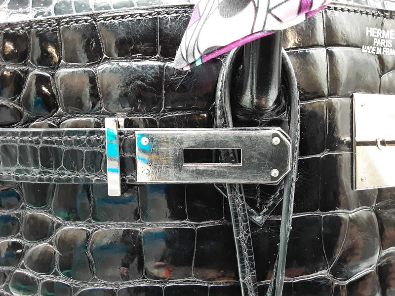 Hermes Birkin 35cm Black Shiny Porosus Crocodile Leather Palladium Hardware Handbag Rpwwzxxde 144010014033