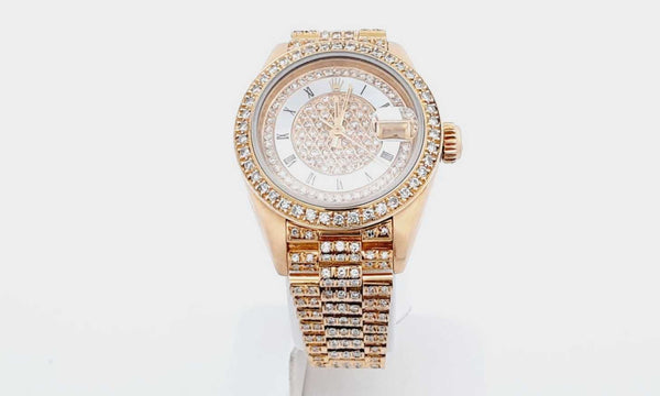 Rolex Date Just 25MM 18K Yellow Gold President With 5.98 CTW Diamonds Watch (CEXZ) 144010022588 DO/SA