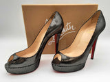 Christian Louboutin Black Suede Peep Toe Heels Size Eu40.5/ Us10.5 144020002321