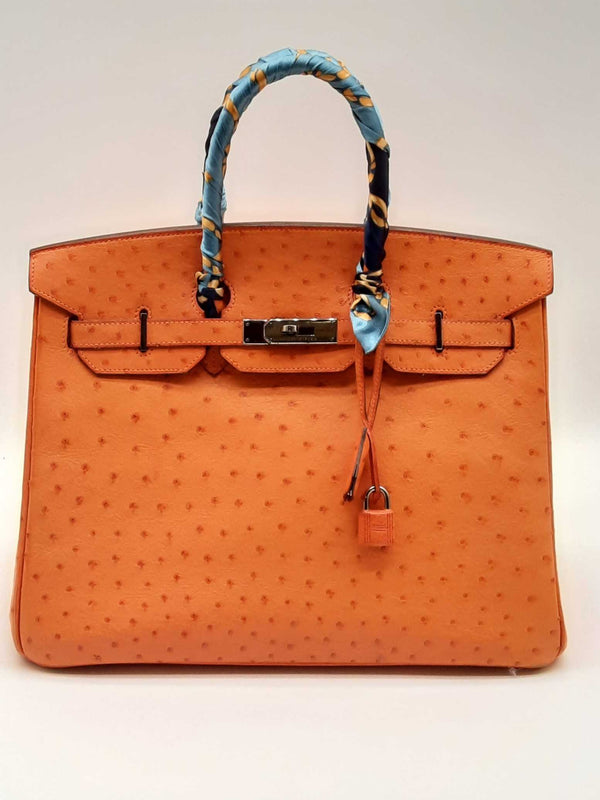 Hermes Birkin 35 Tangerine Ostrich Palladium Handbag Dolewxzde 144010017673