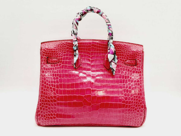 Hermes Birkin 35cm Pink Fuchsia Croc Leather Gold Handbag Dowwxzxde 144020004582