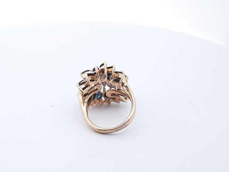 10K Two Tone Gold Vintage Sunburst Ring 7.5 Grams Diamond & Sapphires Size 6.25 (LRX) 144020005920 LH/DE