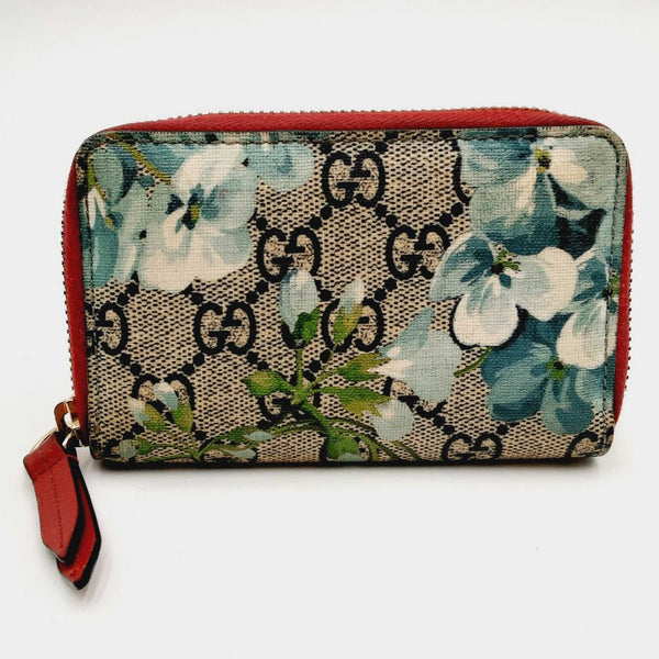 Gucci GG Supreme Monogram Blooms Zip Around Canvas Leather Wallet CBOORSA 144010018632