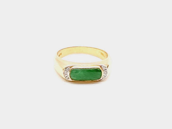 18K Yellow Gold 2.00 CTW Green Jade Colored Stone 0.18CTW Diamonds 3.77G Ring Size 6.5 (OXZ) 144010013691 DO/DE