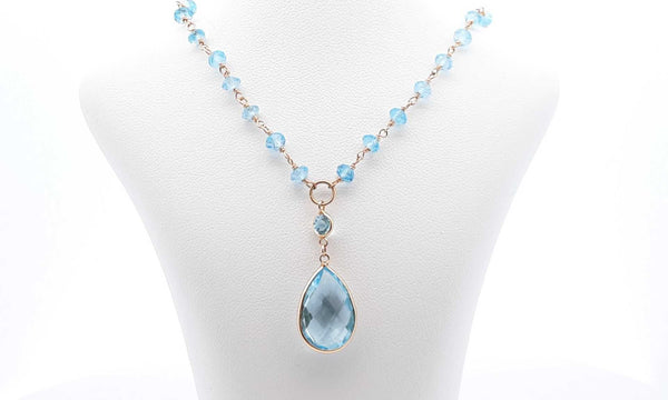 14k Yellow Gold Beaded Necklace With Faceted Blue Gemstones 16 Inch Eblrxdu 144030002936