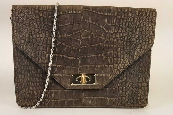 Givenchy Brown Shark Envelope Crocodile Embossed Nubuck Shoulder Bag (LRZ) 144010000321 RP/SA