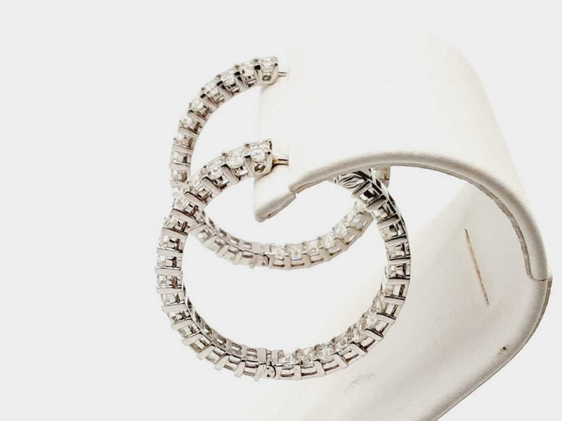 Platinum 10.94 CTW Emerald Cut Diamonds Clasp Hoop Earrings (LOXZX) 144020000622 DO/DE