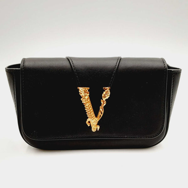 Versace Virtus Black Calfskin Leather Wallet On A Chain Mswxzsa 144010022778