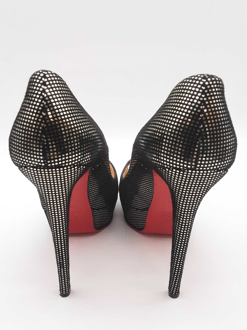 Christian Louboutin Black Suede Peep Toe Heels Size Eu40.5/ Us10.5 144020002321