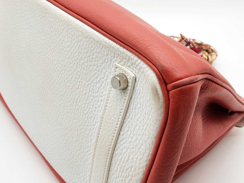 Hermes Birkin 35CM Red/White Clemence Special Order Palladium Hardware Handbag (ESXZ) 144020005237 DO/DE