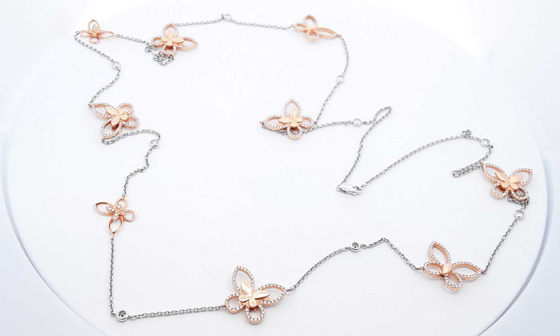 18k White & Rose Gold Diamond Butterfly Necklace 35 Inches Ebpirxdu 144020005576