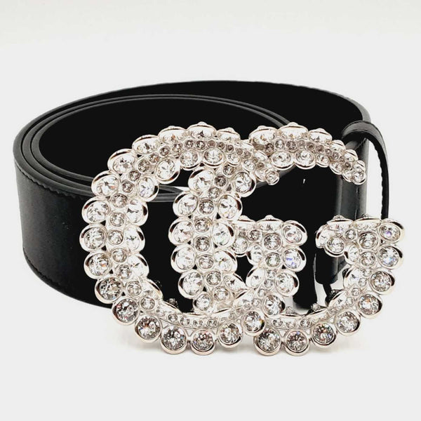 Gucci 582100 Crystal Embossed Logo Buckle Leather Belt Size 85/34 CBWXZSA 144010011347