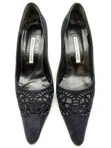 Manolo Blahnik Laser Cut Navy Blue Suede Heels Size Us 9.5 Dolrxde 144020002672