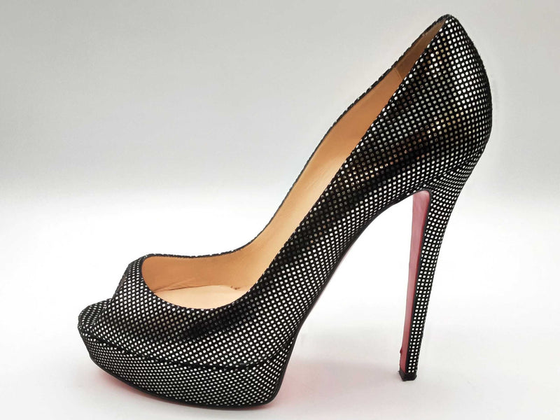 Christian Louboutin Black Suede Peep Toe Heels Size Eu40.5/ Us10.5 144020002321