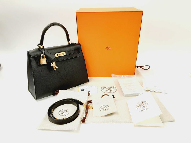 Hermes Kelly 25CM Epsom Noir Black Gold Hardware Crossbody Bag DOOOXZXDE 144020004403