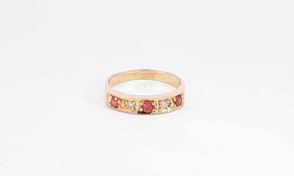 18k Yellow Gold Diamond & Red Rhinestone Ring Size 6.25 Ebcrdu 144030003983