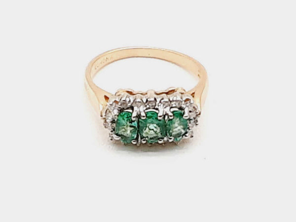 14K Yellow Gold 0.51 CTW Diamonds 0.45 CTW Emerald Colored Stone 3.09G Ring Size 5 (OXZ) 144010013693 DO/DE