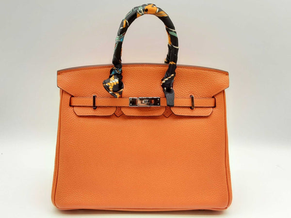 Hermes Birkin 25cm Orange Clemence Palladium Handbag Dolizxzde 144010025508