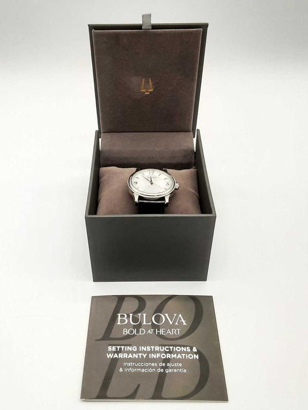 Bulova 38mm Silver Dial Black Leather Band Watch Dorxde 144020012443