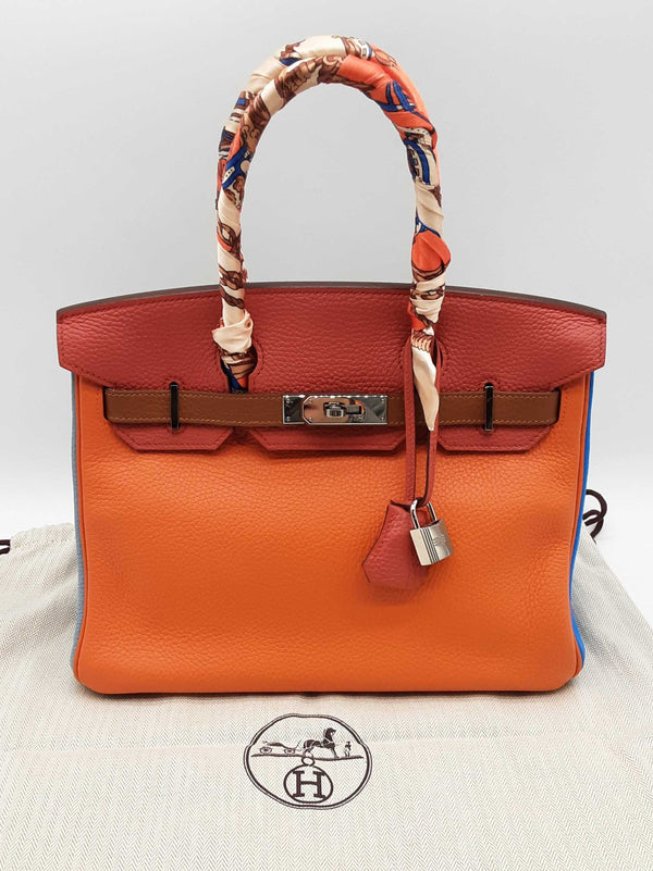 Hermes Birkin 30cm Multicolor Clemence Palladium Handbag Dolcwpxde 144010010155