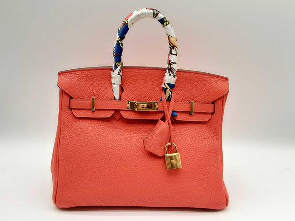 Hermes Birkin 25cm Red Orange Clemence Gold Handbag Dooxzxzde 144010024783