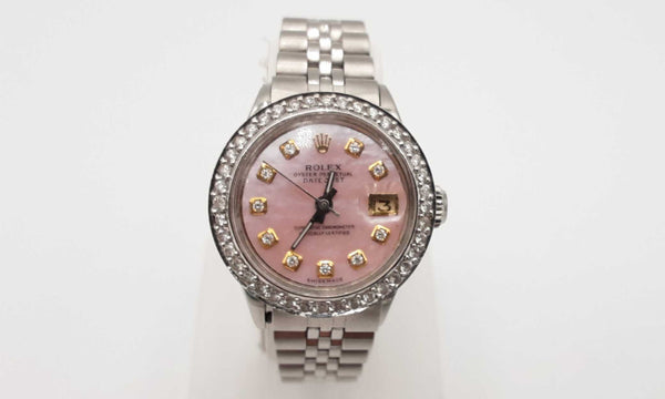 Rolex 6519 26 Datejust Pink Dial Diamond Steel Jubilee Band Watch 144010029051
