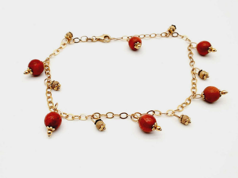 Cleo's 14k Yellow Gold Red Coral Beaded Bracelet 10 In Dolxzde 144020011273