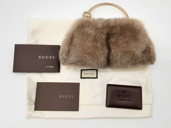 Gucci 162875 Gray Mink Swarovski Crystals Clutch Handbag Dolrzxde 144020011391