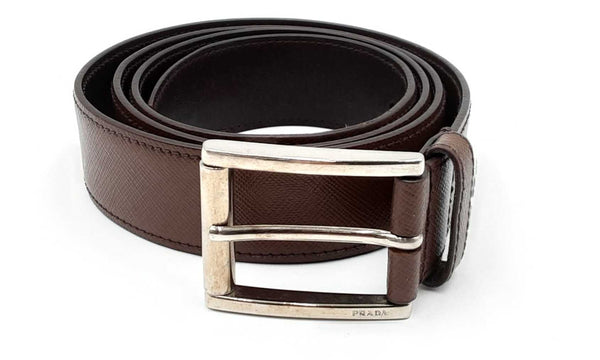 Prada Brown Belt With Silver Tone Buckle Eboxdu 144030004374
