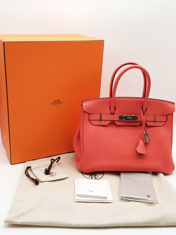 Hermes Birkin 30cm Rose Red Texas Orange Togo Special Order Palladium Hardware Handbag Dolwxzxde 144020010693