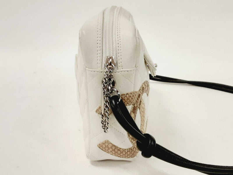 Chanel Vintage White Calfskin Python Quilted Cambon Camera Case Shoulder Bag (ORX) 144010005582 DO