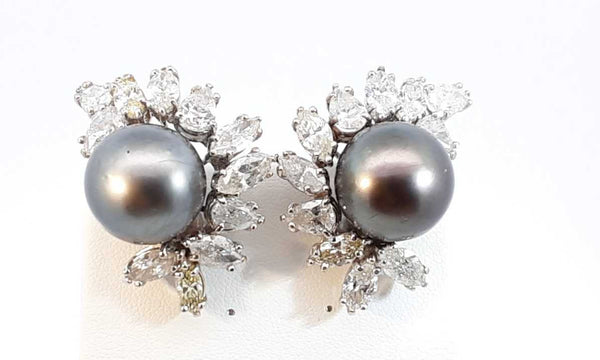 10 Mm Pearl & Diamond Earrings 18k White Gold 28.18 Grams Eborxzdu 144010018299