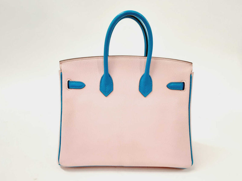 Hermes Birkin 25CM Chevre Mysore Pink/Blue Gold Hardware Limited Edition Handbag (OOXZX) 144020005232 DO