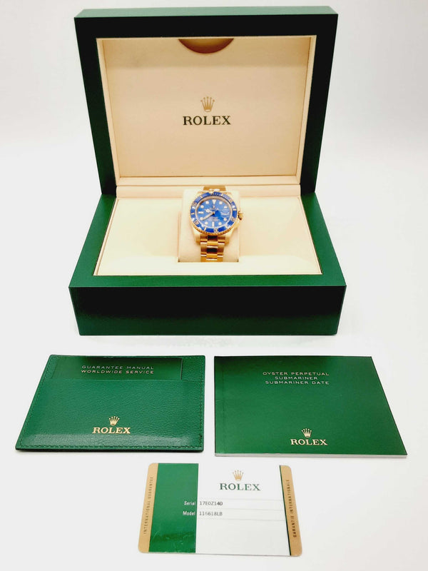 Rolex 116618LB 40MM Submariner Date 18K Yellow Gold Oyster Band Blue Dial Watch (WWXZX) 144010025441 CB/SA