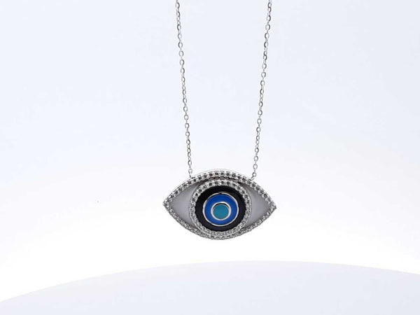 14K White Gold Evil Eye Diamond Necklace 4.5G 18" LHIXZDE 144020000337