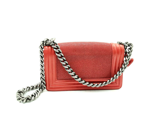 Chanel Small Galuchat In Red Stingray Single Flap With Silver Hardware (PXZX) 144020007014 LH/DE