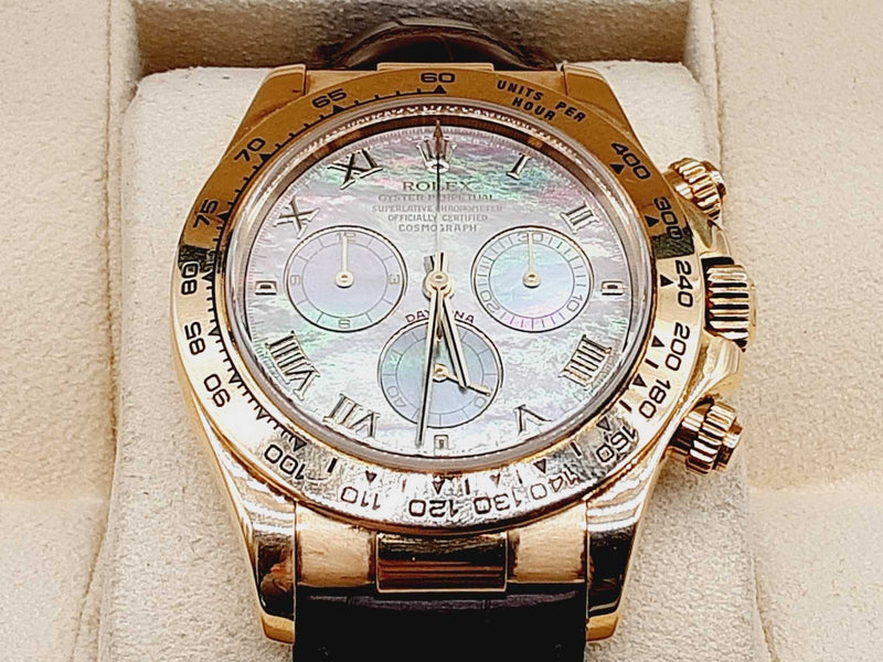Rolex 116518 40mm Daytona Cosmograph 18k Yellow Gold Black Tahitian Mother Of Pearl Dial Brown Alligator Leather Band Watch Dooixzxde 144020009706
