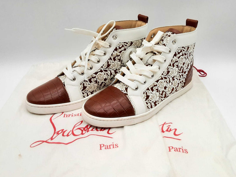 Christian Louboutin White Floral Brown Leather Shoes Size Us 9.5 144020012956