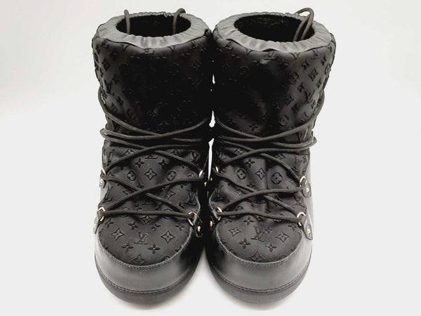 Louis Vuitton Black Leather Monogram Canvas Snow Boots Size Us 8 144010009196