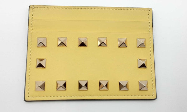 Valentino Garavani Rrockstud Yellow Leather Card Holder Ebixdu 144030006406