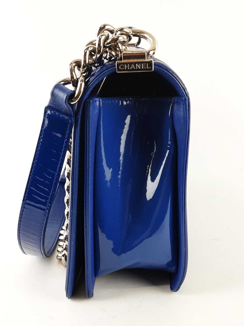Chanel Medium Blue Patent Leather Boy Bag (ORZX) 144010017188 RP