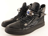Giuseppe Zanotti Black Leather High-Top Fashion Sneakers, Size 13 (LXZ) 144010000542 RP