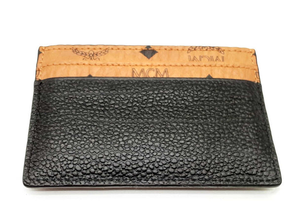 Mcm Corina Visetos Cognac Brown Black Card Case Wallet Dorxde 144020012531