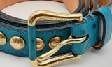 Louis Vuitton Limited Edition Blue Ostrich Skin Studded Belt Eboorsa  144010025793