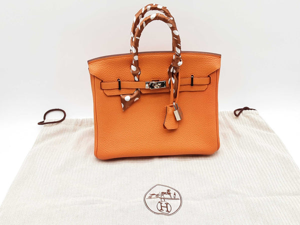 Hermes Birkin 25 Orange Clemence Palladium Handbag Mslrrzxde 144010002752