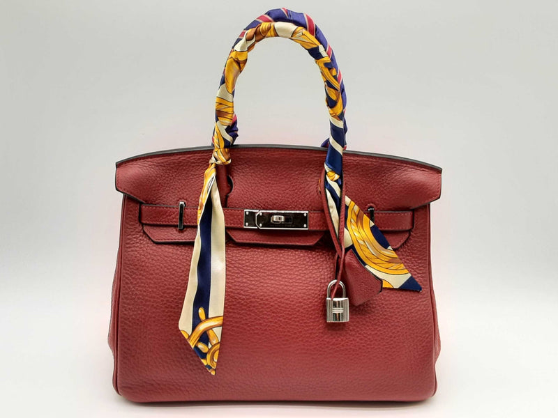 Hermes 35cm Rouge H Clemence Leather Palladium Plated Birkin Bag