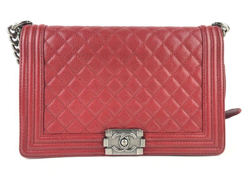 Chanel Dark Red Caviar Quilted Large Boy Flap (LCZX) 144010003821 RP